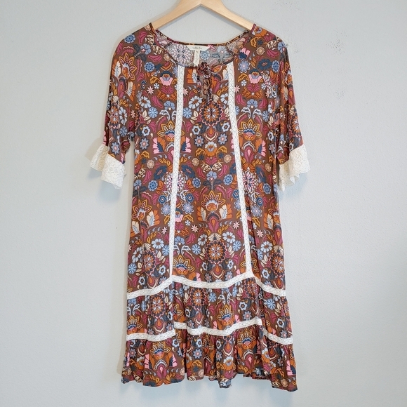 Matilda Jane Lace Floral Intermission Mini Dress Sz M Prairie Cottagecore Boho - Picture 1 of 11